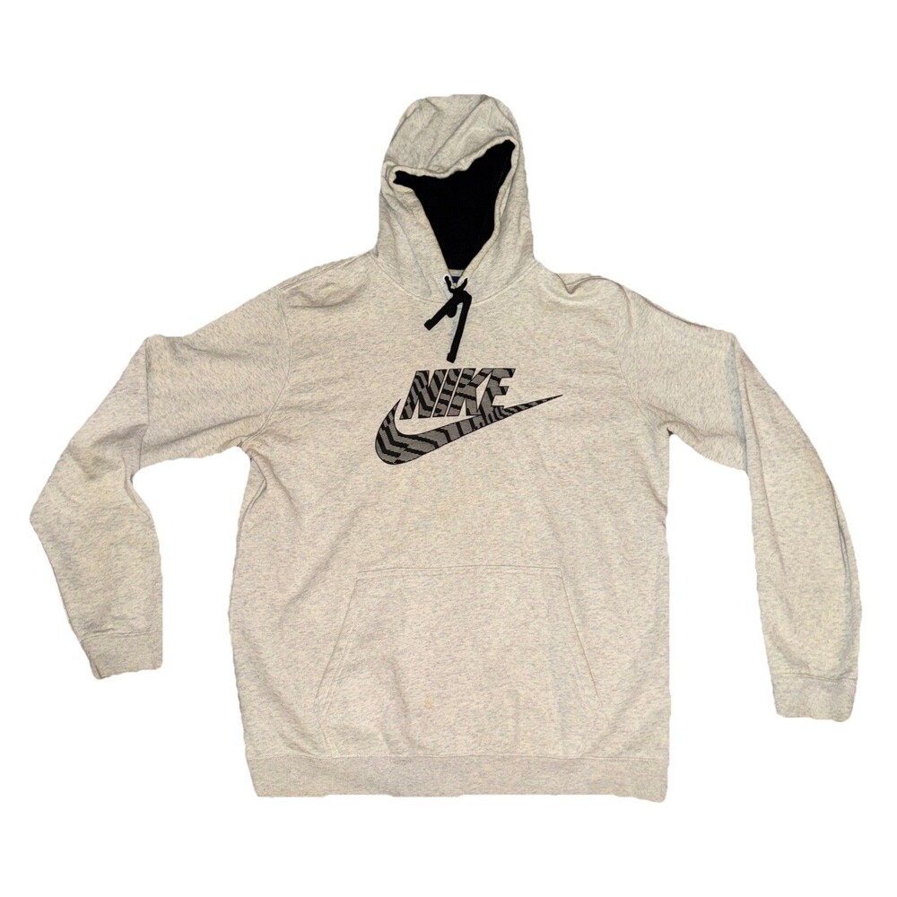 Nike Sweater Mens Large Grey Swoosh Spell Out Logo Hoodie Sweatshirt Casual